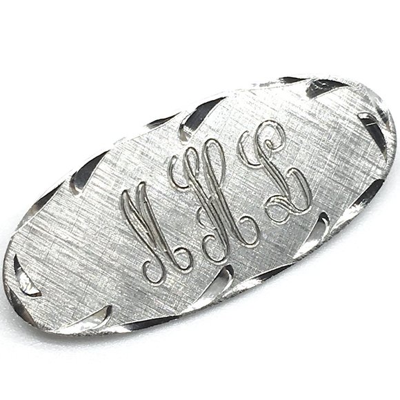 Mens Monogram Lapel Pin / Brooch Initial MHL Oval Design - Sterling Silver - Picture 1 of 5